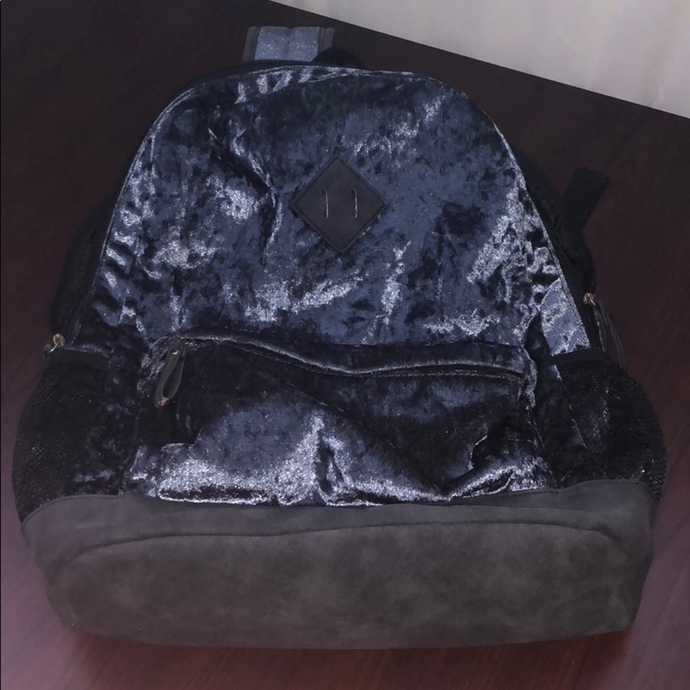 navy blue suede book bag